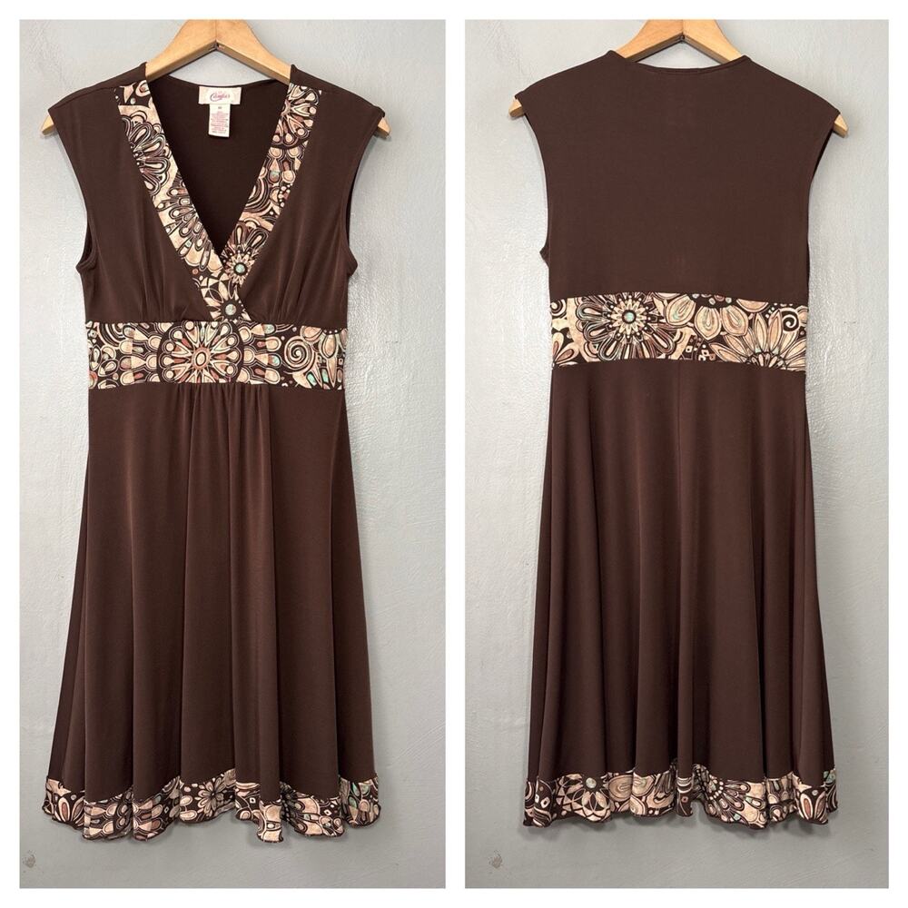 Y2K Babydoll Dress Juniors Size Medium Dark Brown Stretch Empire Waist 2000s